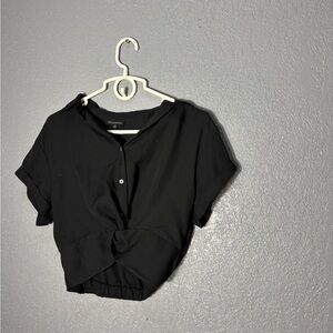 Shinestar Black Cropped Button-Up Blouse